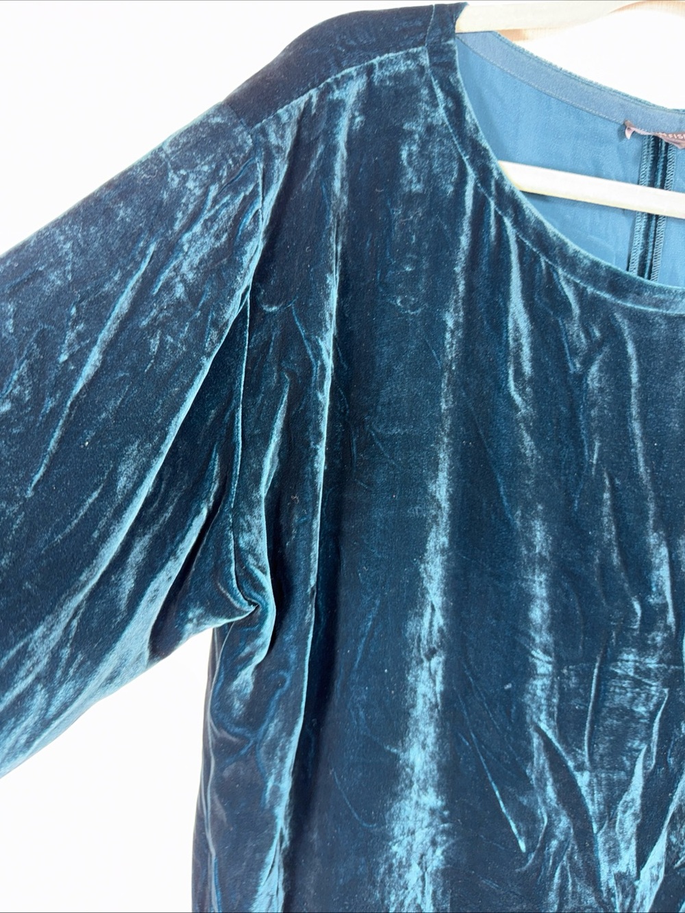 Eileen Fisher M Blue Spruce Velvet Bateau Neck Short Shift Dress $338 - Picture 4 of 7